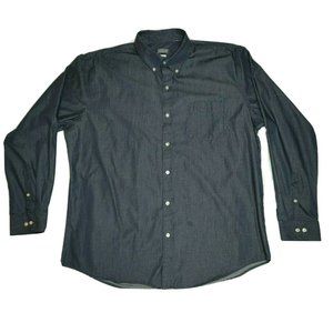 Van Heusen Men's Long Sleeve Shirt XL Button Down Classic Fit dark Blue white 17